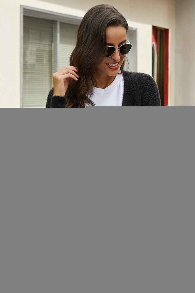 Black Soft Long Sleeve Cardigan with Stitch Detail