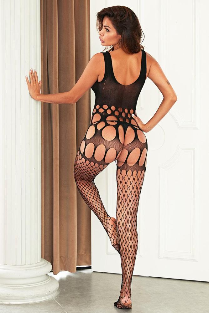 Black Mesh Pothole and Fishnet Bodystocking