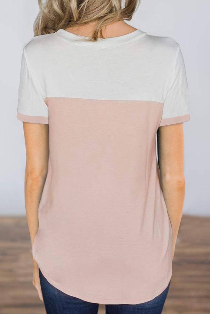 Pink Color Block Pocketed T Shirt