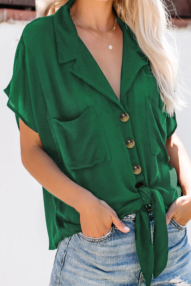 Green Zealous Button Down Tie Top
