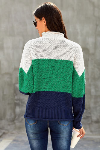 Blue Oversized Chunky Batwing Long Sleeve Turtleneck Sweater