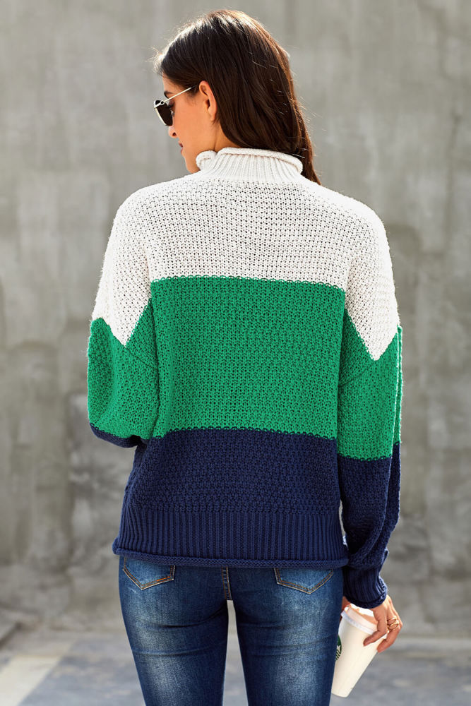 Blue Oversized Chunky Batwing Long Sleeve Turtleneck Sweater
