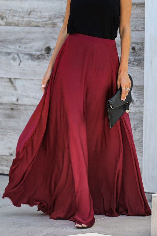 Burgundy Duchess Satin Maxi Skirt