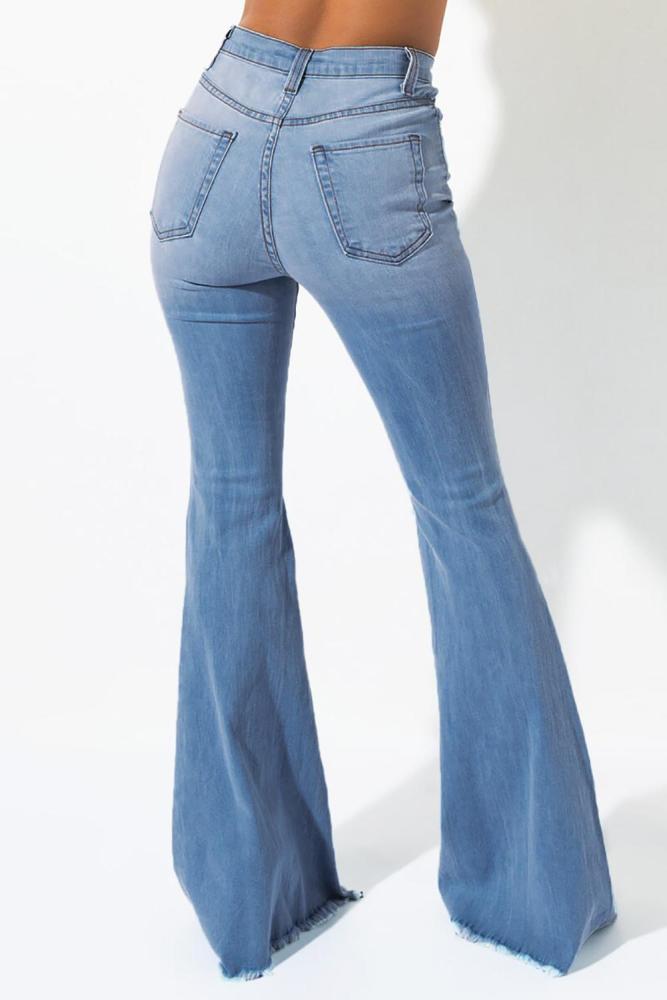 Sky Blue High Waisted Distressed Flare Jeans