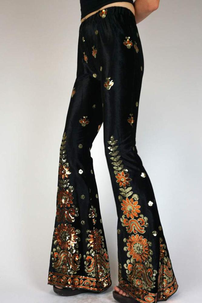 Printed Sequined Flared Pants