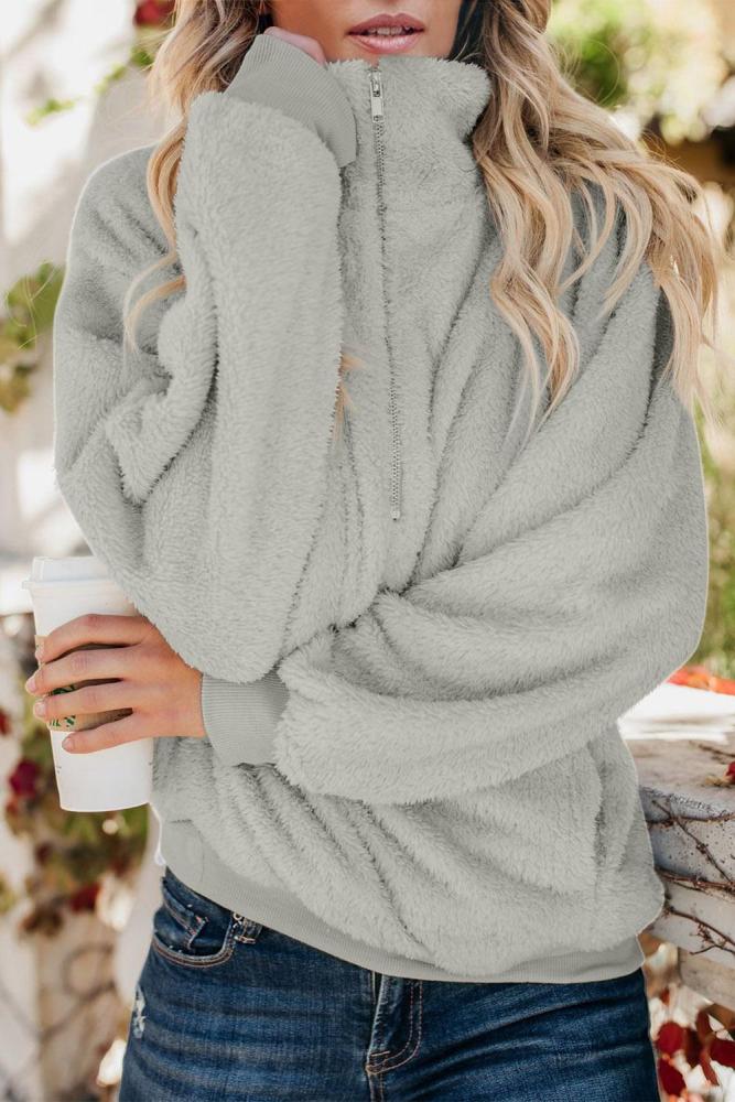 Gray Traverse Pocketed Sherpa Pullover Sweatshirt