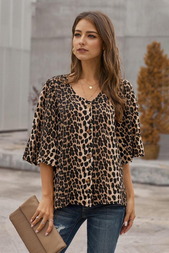 Leopard Print Button Down Blouse