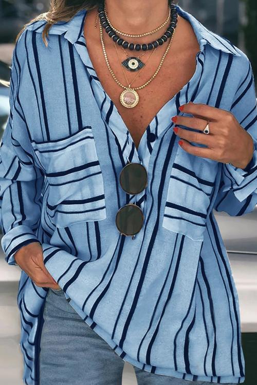 Blue Striped Buttoned Down Blouse