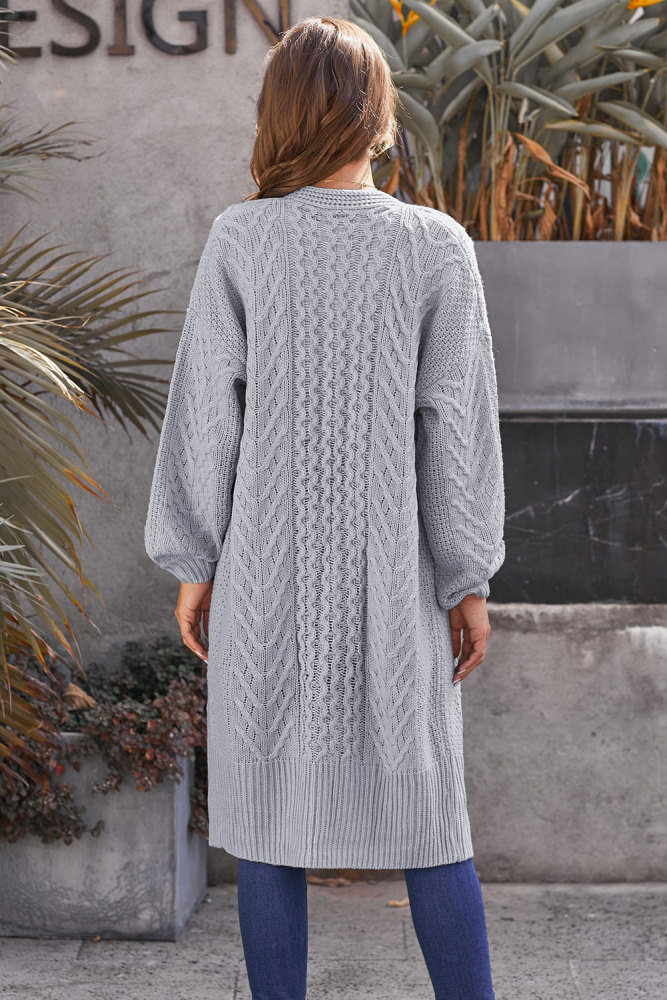 Gray Long Front Open Cardigan