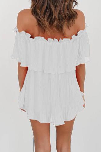 White Off-Shoulder Pleated Ruffle Blouse