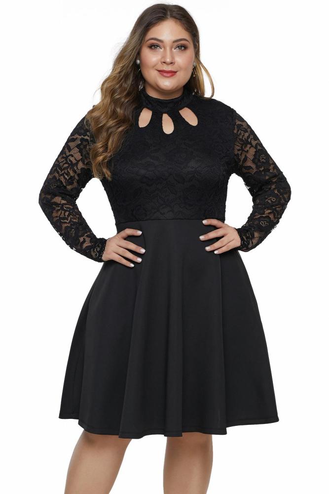 Black Keyhole Lace Bustier Plus Size Dress