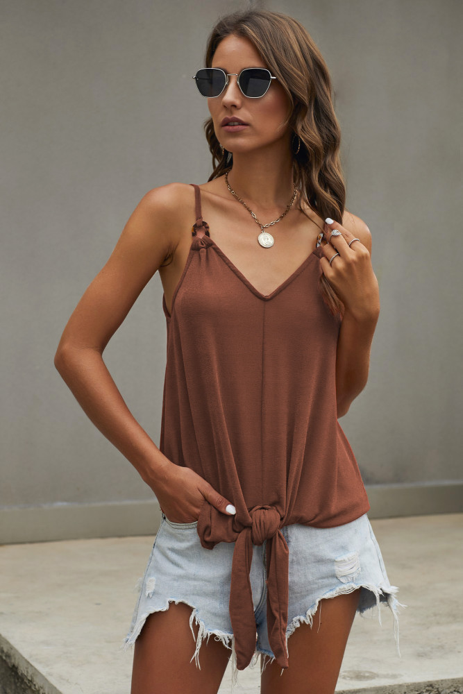 Brown Quicksand Tortoiseshell Detailed Tie Tank