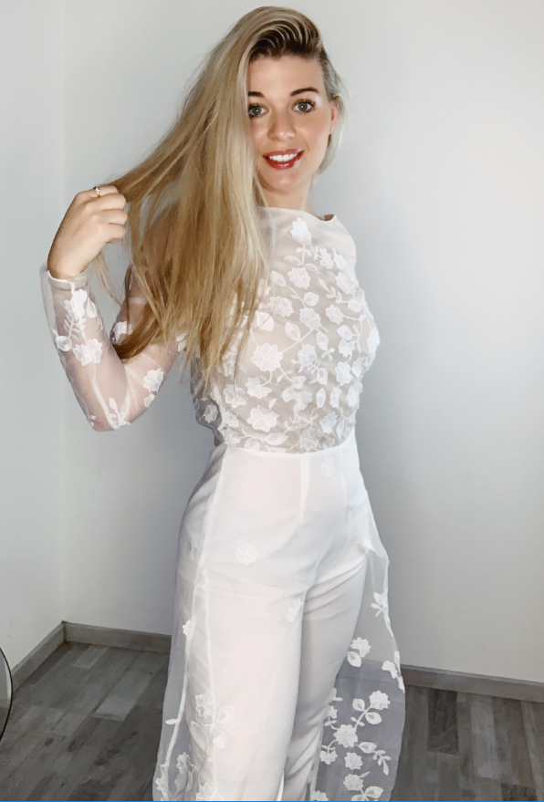 White Perspective Lace Long Tail Party Jumpsuit