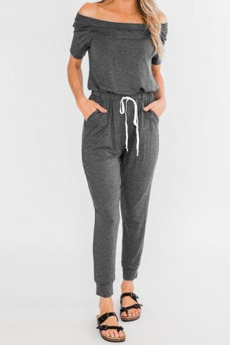 Gray Living My Life Drawstring Jogger Jumpsuit