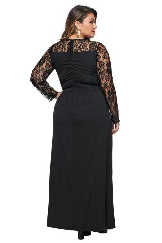 Black Lace Sleeve Cross Wrap Bust Ruched Back Plus Size Dress