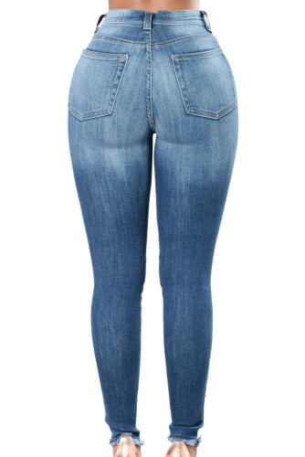 Rose Embroidered Knee Distress Blue Skinny Jeans