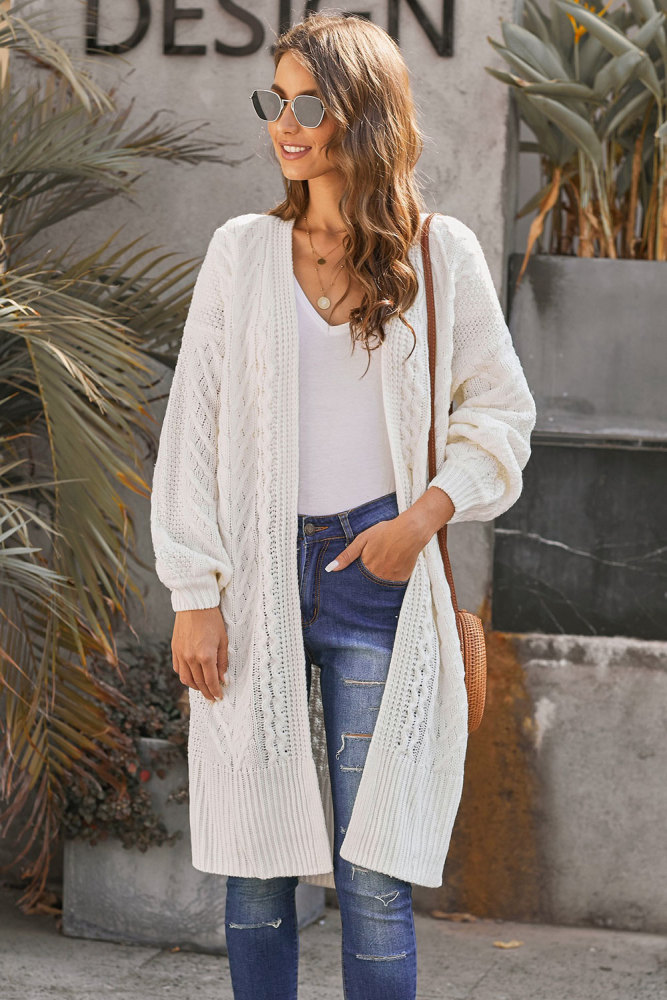 White Long Front Open Cardigan