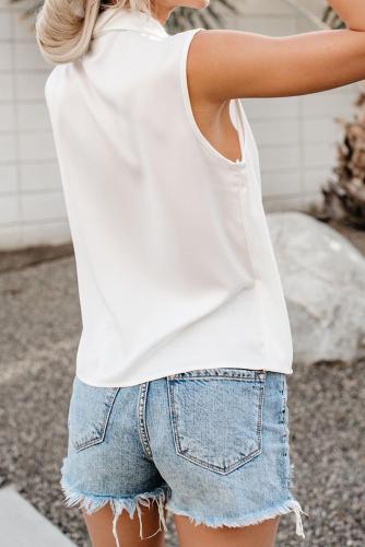 White Enchanting Satin Drape Tank Top