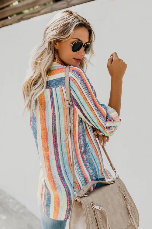 Orange Sweet Enough Striped Button Down Top