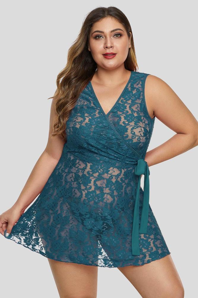 Wrap Sash Tie Floral Lace Plus Size Lingerie