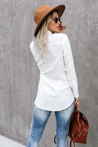 White Button Down Twist Blouse