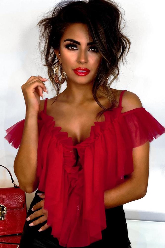 Red Tulle Mesh Thong Bodysuit