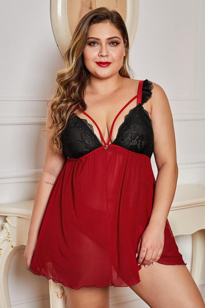 Red Lace Cup Tulle Skirt Plus Size Babydoll
