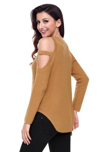 Khaki Strappy Cold Shoulder Textured Sweater Top