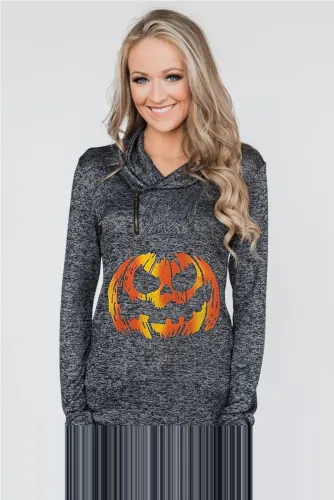 Heathered Black Sweatshirt with Halloween Pumpkin