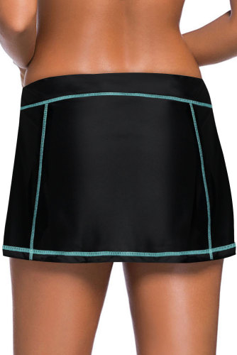 Sky Blue Stitch Trim Black Swim Skirt Bottom
