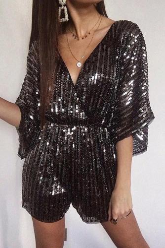 Half Sleeve V Neck Party Romper
