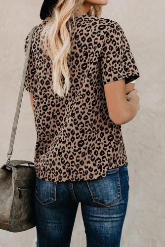Crew Neck Leopard Print Basic T-shirt