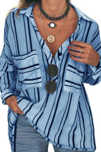 Blue Striped Buttoned Down Blouse