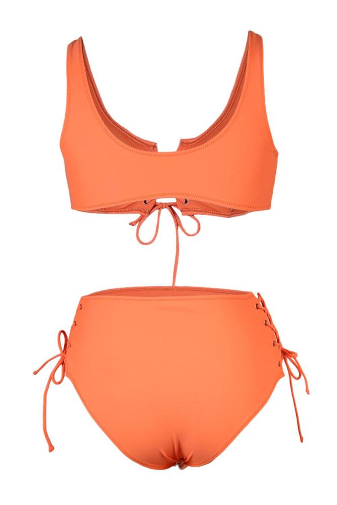 Orange Lace-up High Waist Bikini