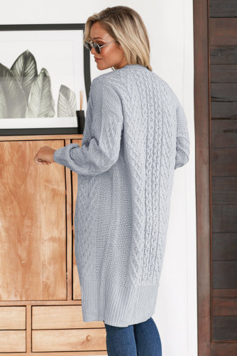 Gray Long Front Open Cardigan
