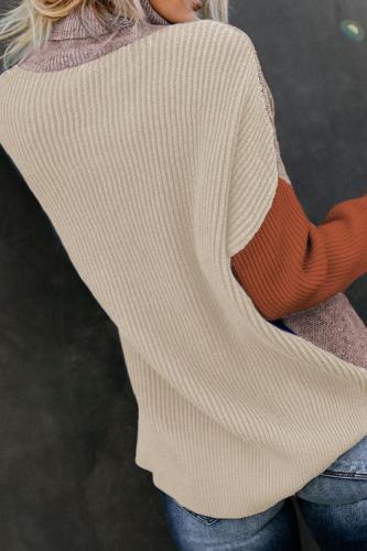 Orange Colorblock Cable Knit Sweater