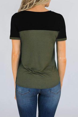 Green Color Block Pocketed T Shirt
