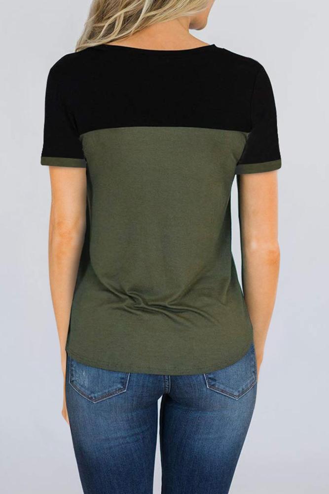Green Color Block Pocketed T Shirt
