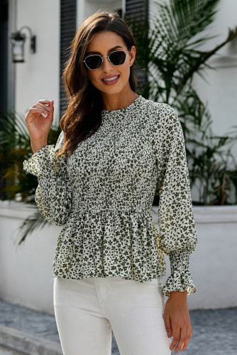 Green High Neck Boho Floral Blouse