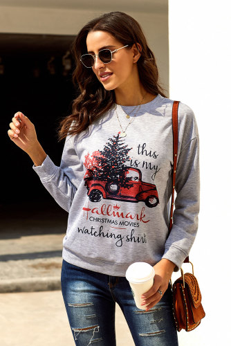 Christmas Car Letters Print Pullover Sweatshirt