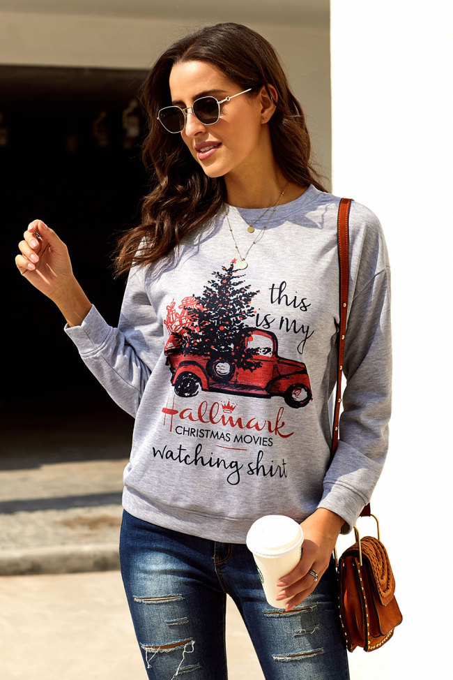 Christmas Car Letters Print Pullover Sweatshirt