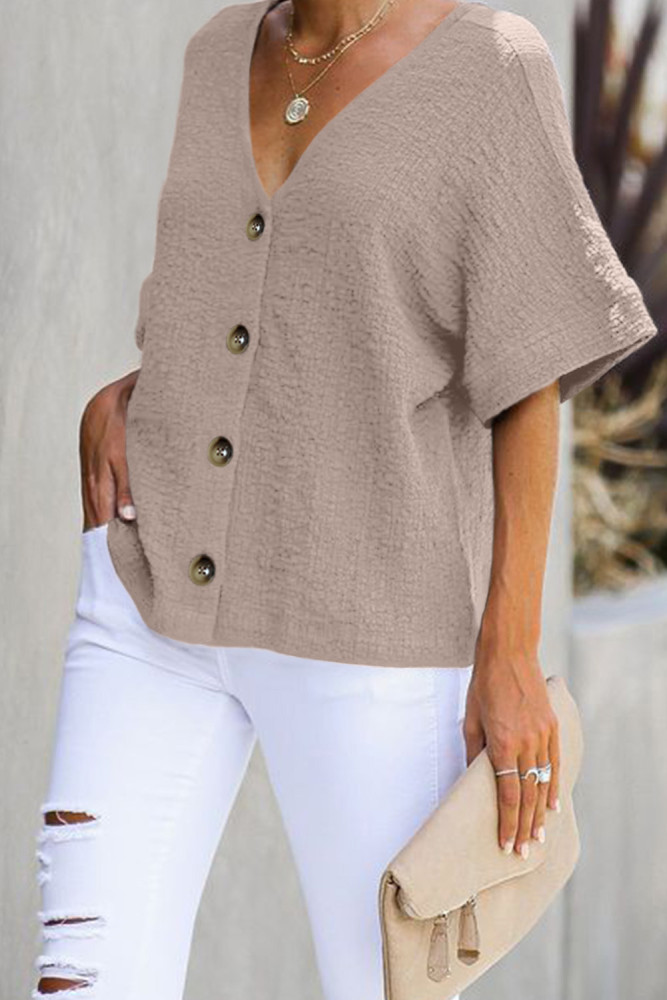Apricot Soak It Up Cotton Button Down Blouse