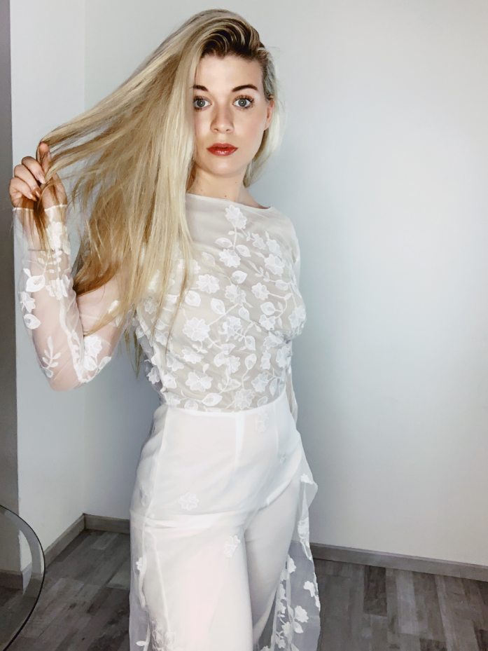 White Perspective Lace Long Tail Party Jumpsuit