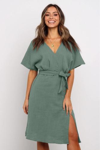 Sage Green Casual Kimono Style Midi Dress