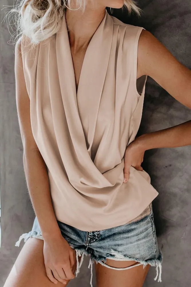 Apricot Enchanting Satin Drape Tank Top