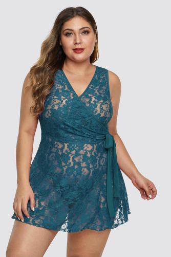 Wrap Sash Tie Floral Lace Plus Size Lingerie