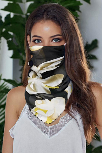 Black Floral Print Protection Scarf Face Mask