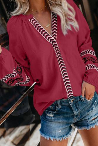 Red Istanbul Cotton Embroidered Peasant Blouse