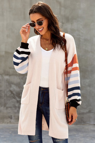 Creamy Striped Sleeve Cardigan