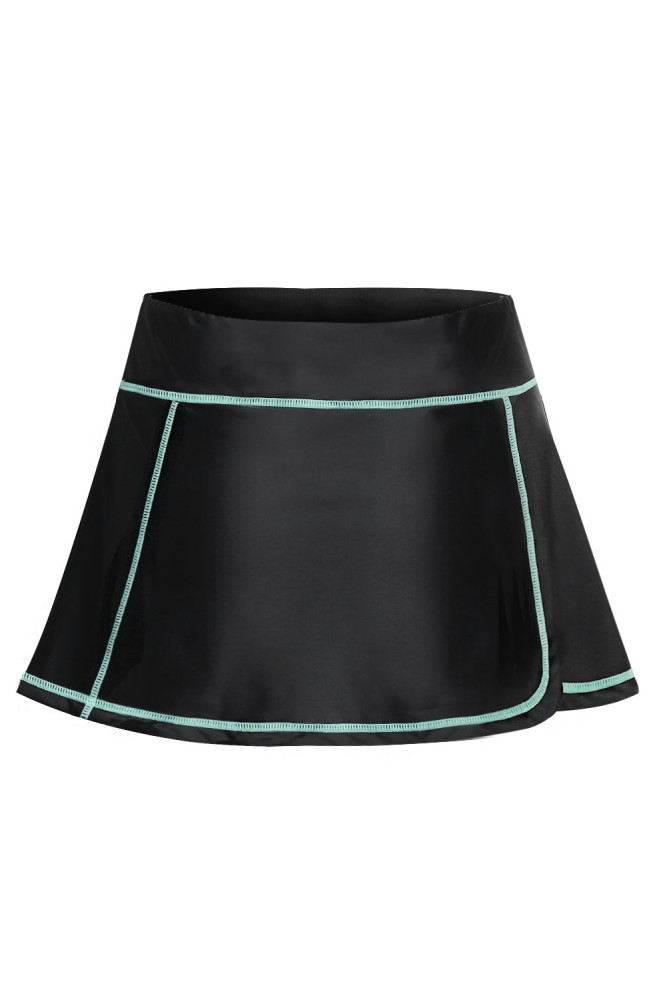 Mint Blue Stitch Trim Black Swim Skirt Bottom